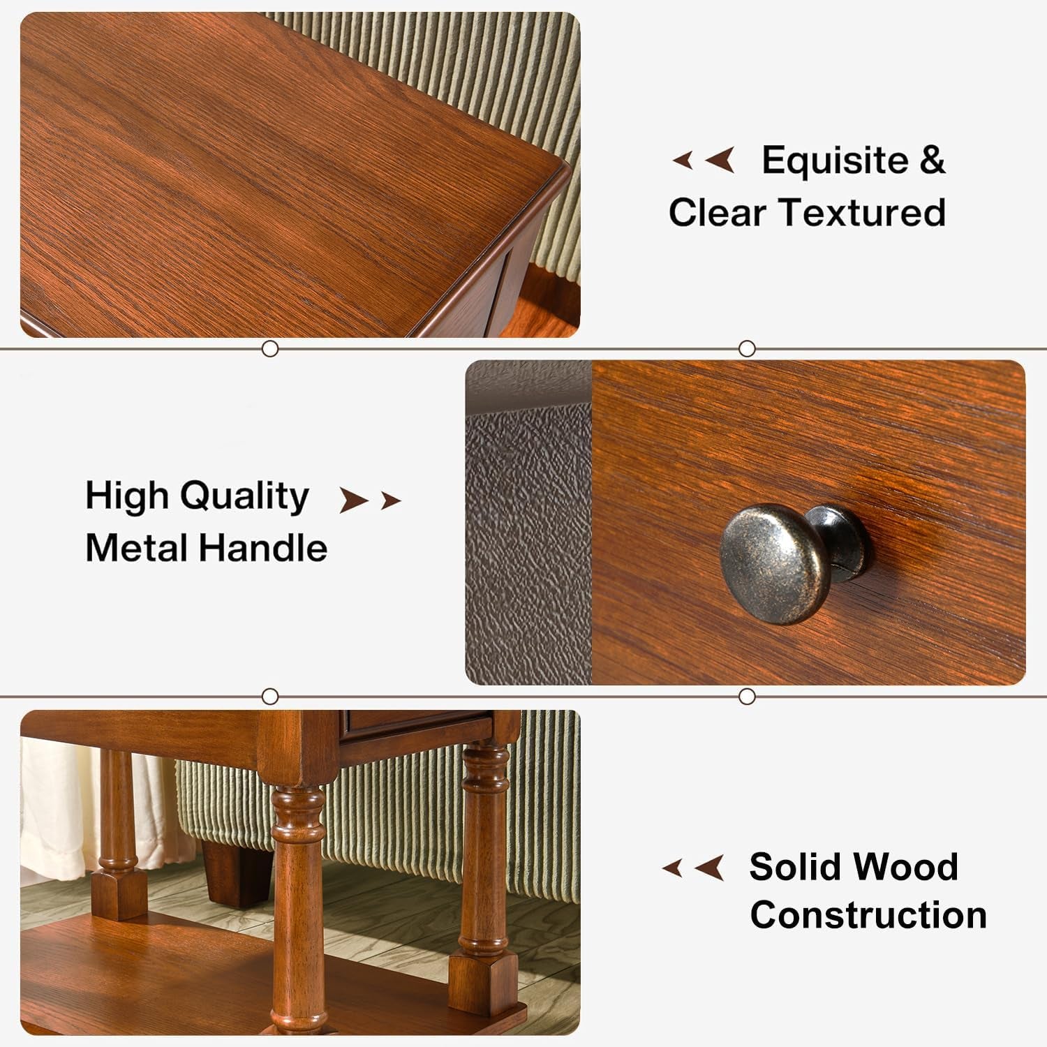 Solid Wood Narrow End Table with Drawer, Vintage Rectangle Sofa Side Table with Storage Shelf Mid-Century Apartment Slim Bedside Table for Small Spaces,13 * 22 * 22.3In