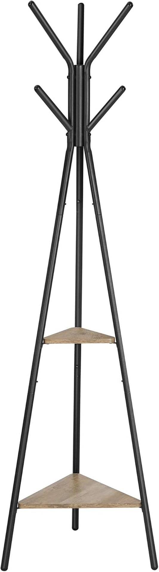 Coat Rack Freestanding, Coat Hanger Stand, Hall Tree with 2 Shelves, for Clothes, Hat, Bag, Industrial Style, Greige and Black URCR16B02