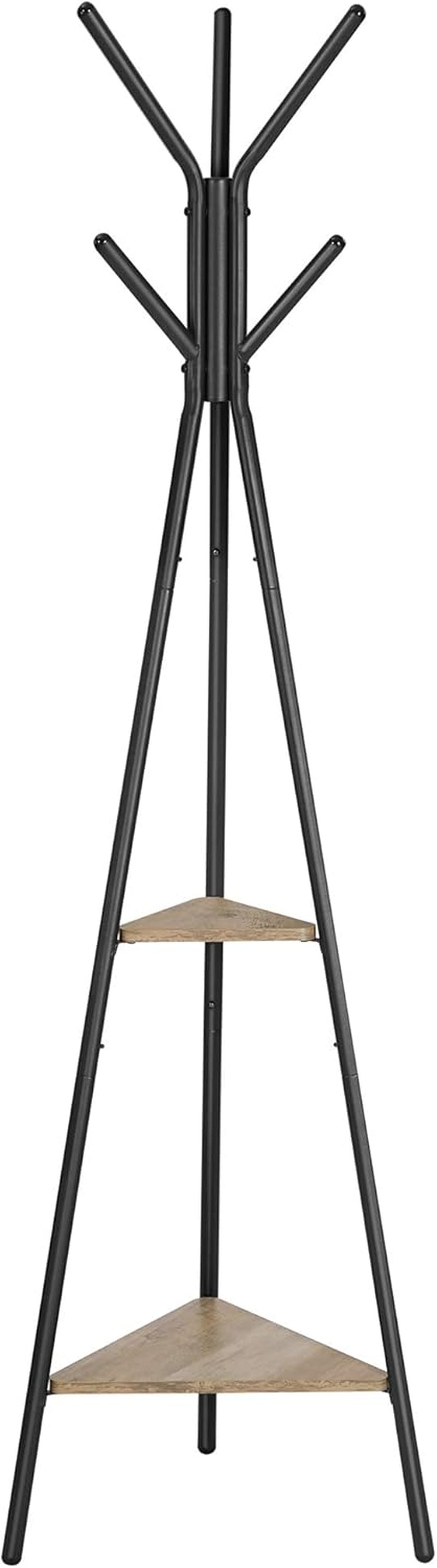 Coat Rack Freestanding, Coat Hanger Stand, Hall Tree with 2 Shelves, for Clothes, Hat, Bag, Industrial Style, Hazelnut Brown and Black URCR016B01