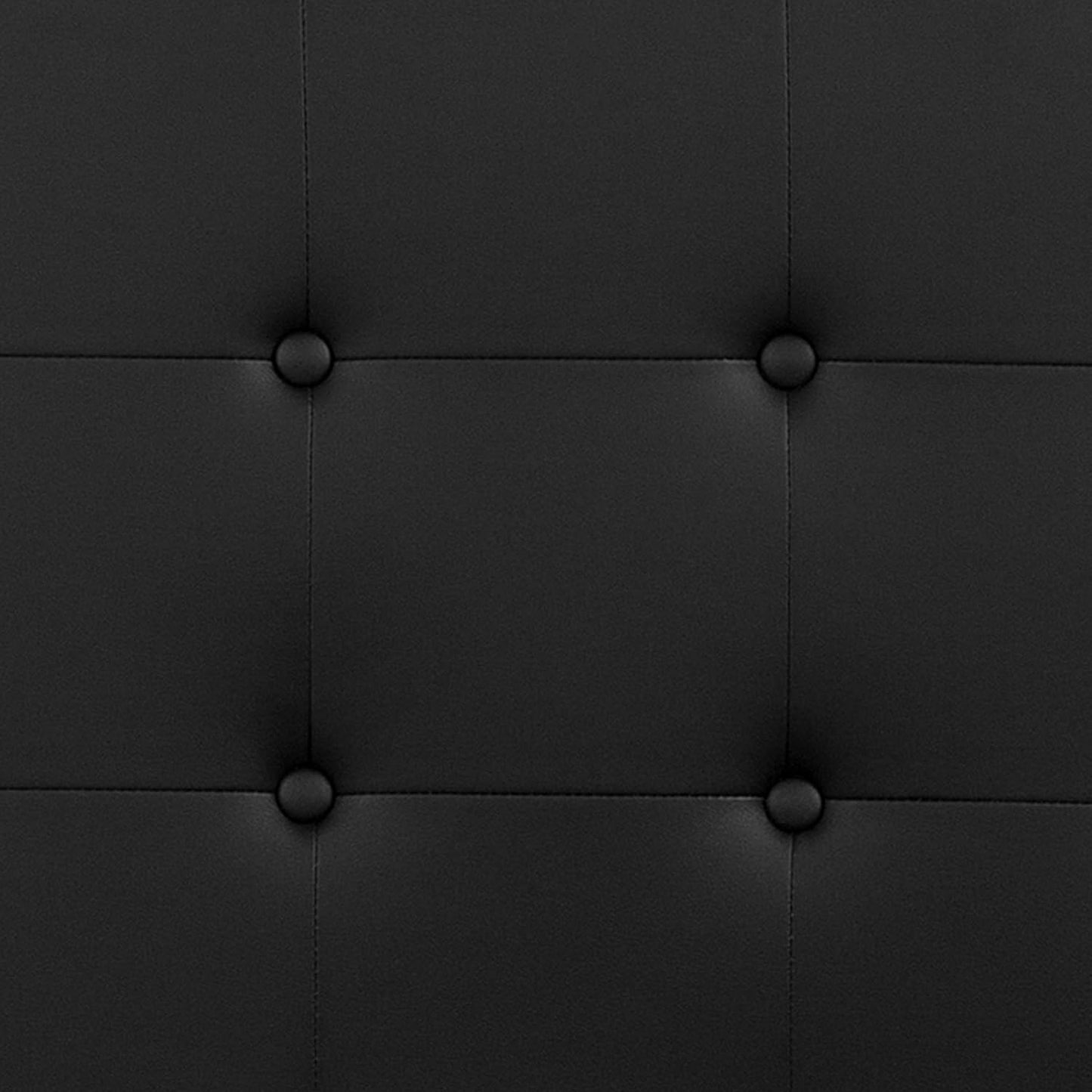 Lennox Adjustable Height Button Tufted and Box Stitch Upholstered Queen Size Headboard in Black Vinyl