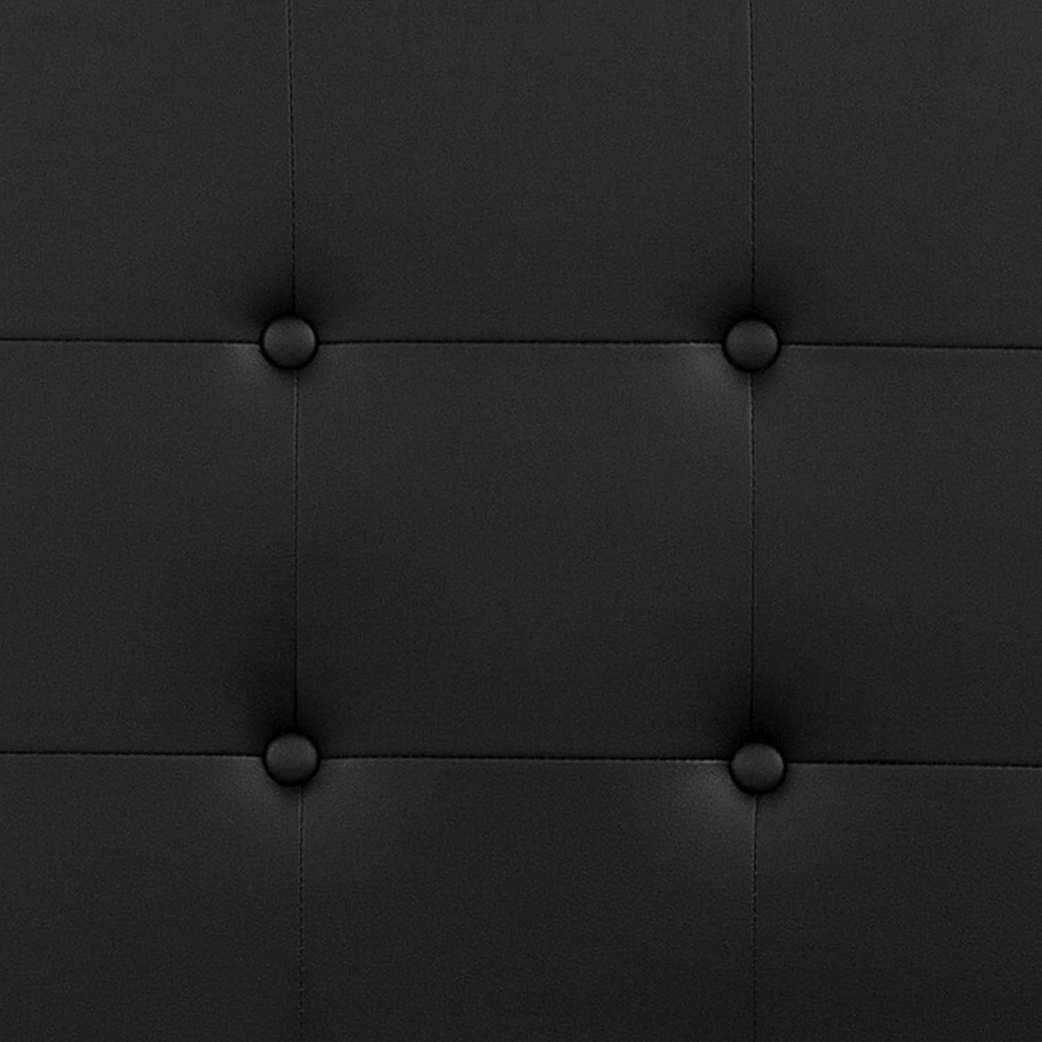 Lennox Adjustable Height Button Tufted and Box Stitch Upholstered Queen Size Headboard in Black Vinyl