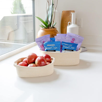 5-Piece Rectangle Storage Basket Set- Natural Cotton Rope Woven Baskets for Organizing! Small Basket for Montessori, Baby Nursery, Dog Toy Baskets, Cat Toy Box, Bathroom Organization Bin