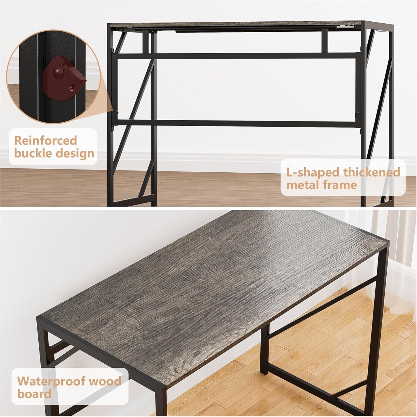 Folding Desk Writing Computer Desk for Home Office, No-Assembly Study Office Desk Foldable Table for Small Spaces