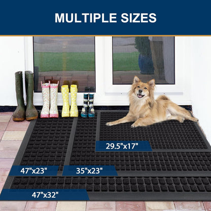 Front Door Mat outside Entrance, Heavy Duty Natural Rubber Doormat, Non Slip, Trap Dirt and Moisture, Easy Clean, Low Profile Welcome Floor Mats for Indoor Outdoor Entry, 29.5X17 Inch, Black