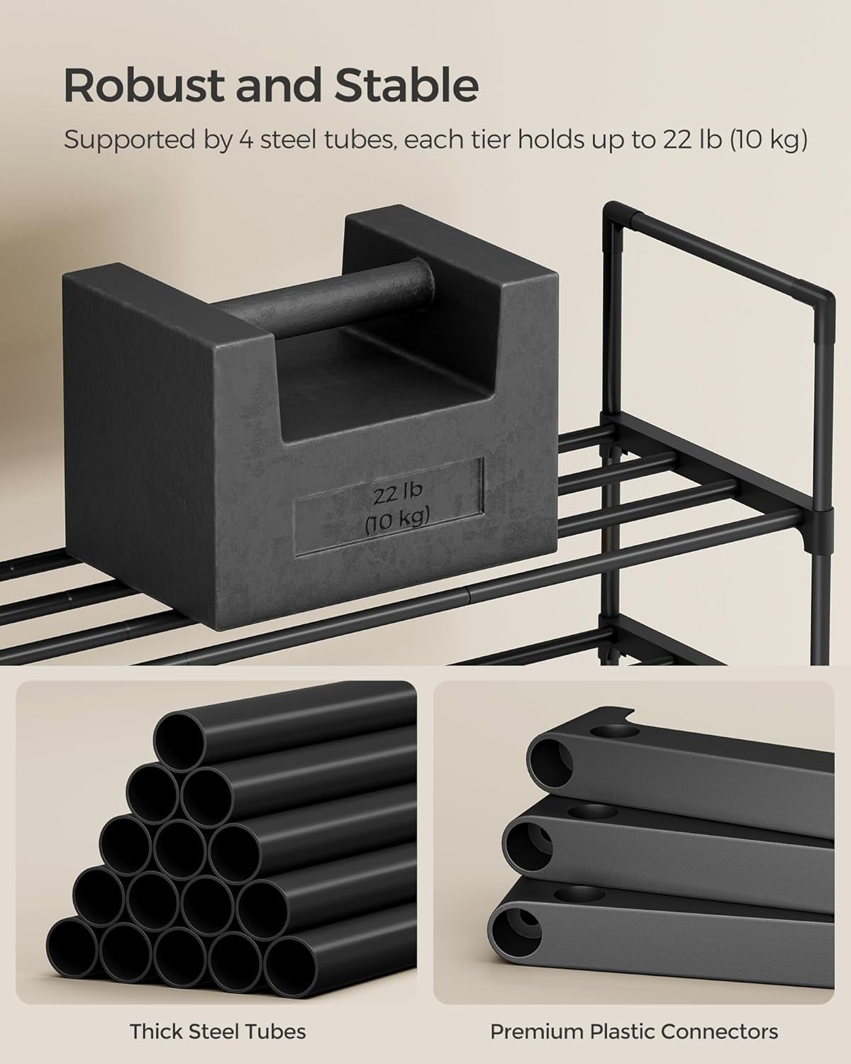 Shoe Rack, 3-Tier Shoe Organizer, Metal Storage Shelf, Upright or Upside Down, for 16-20 Pairs, Stackable, for Entryway, 11.8 X 36.2 X 21.7 Inches, Black ULSA303B02