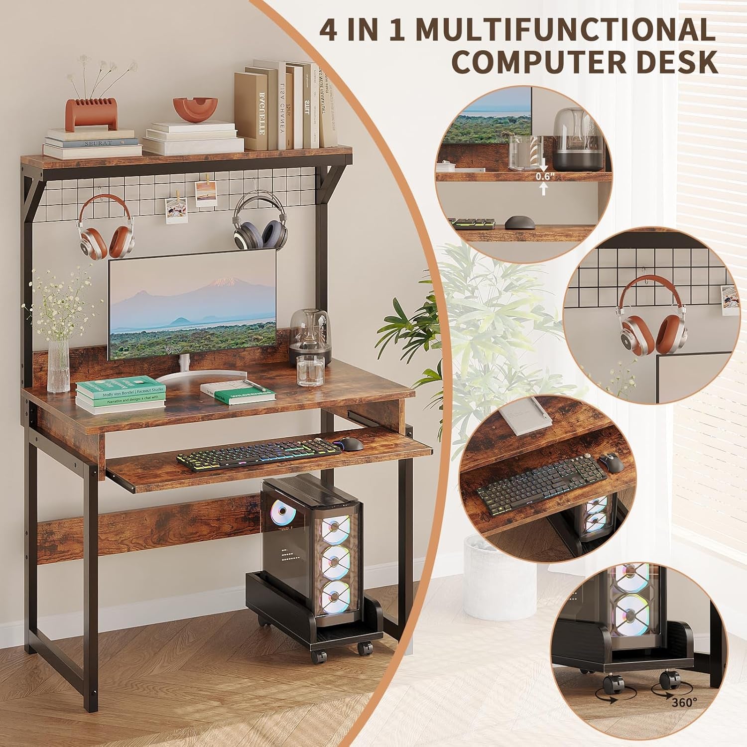 31.5" Small Computer Desk with Hutch, Office Desk Study Table Writing Desk Workstation PC Table for Home Office, Space Saving Design