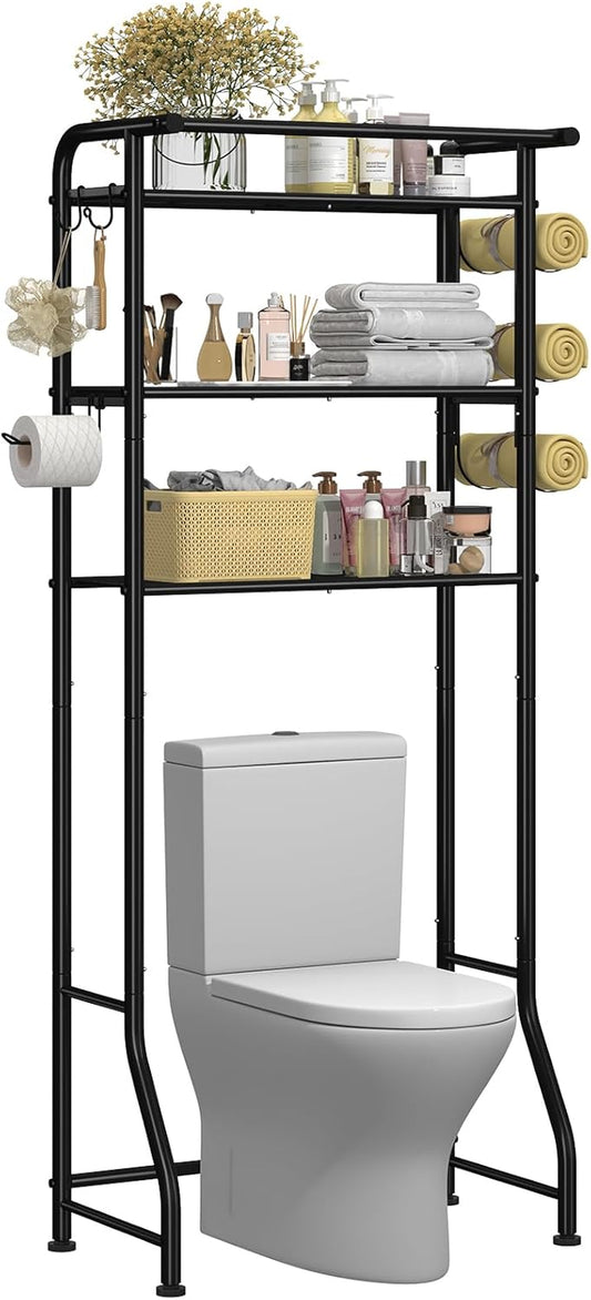 3 Tier over the Toilet Rack, Shelf Bathroom, Bathroom Stand Organizer Space Saver, Black