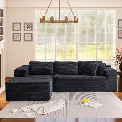 106" Cloud Sectional Couch with Chaise Lounge, L-Shape Modular Sectional Boneless Sofa with Deep Seat, Upholstered Couches for Living Room Bedroom, No Assemble, Black (Plush Corduroy Fabric)
