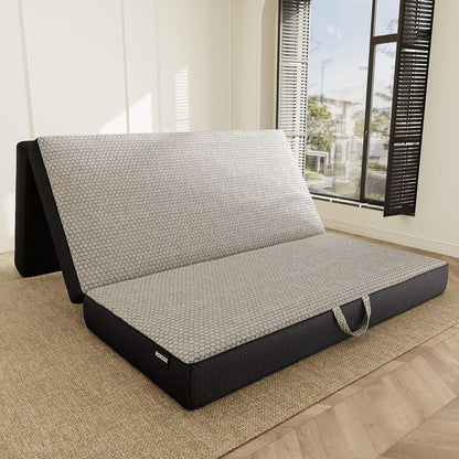 Memory Foam Trifold Mattress, 6 Inch Queen Foldable Mattress, Portable Floor Bed with Washable Cover, Handle & Non-Slip Bottom, for RV, Travel, Camping, Yoga, 78"x58"x6", Grey