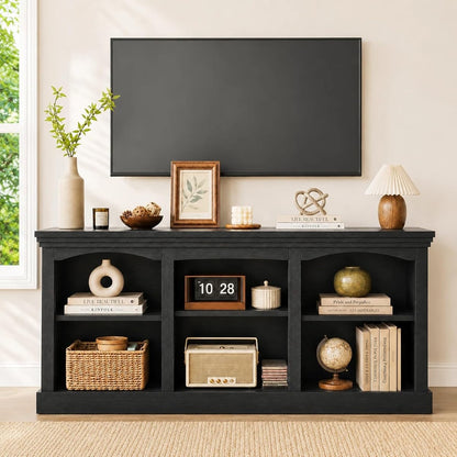 70 Inch Farmhouse TV Stand with Storage for 75/80 Inch TVs, Black