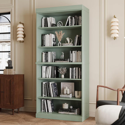 Solid Wood Bookcase, Stackable Modular 6-Tier Bookshelf, 71.5" Tall x 32" Wide