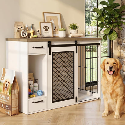 47" White XL Heavy Duty Wooden Dog Crate Furniture for Extra Large Dogs
