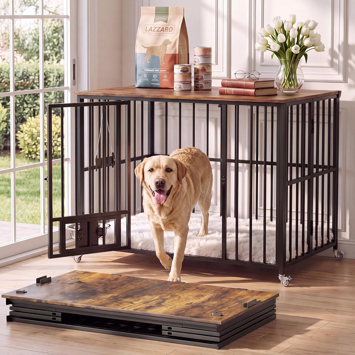 43” Foldable Dog Crate Furniture, Dog Kennel for Large Dogs, XL