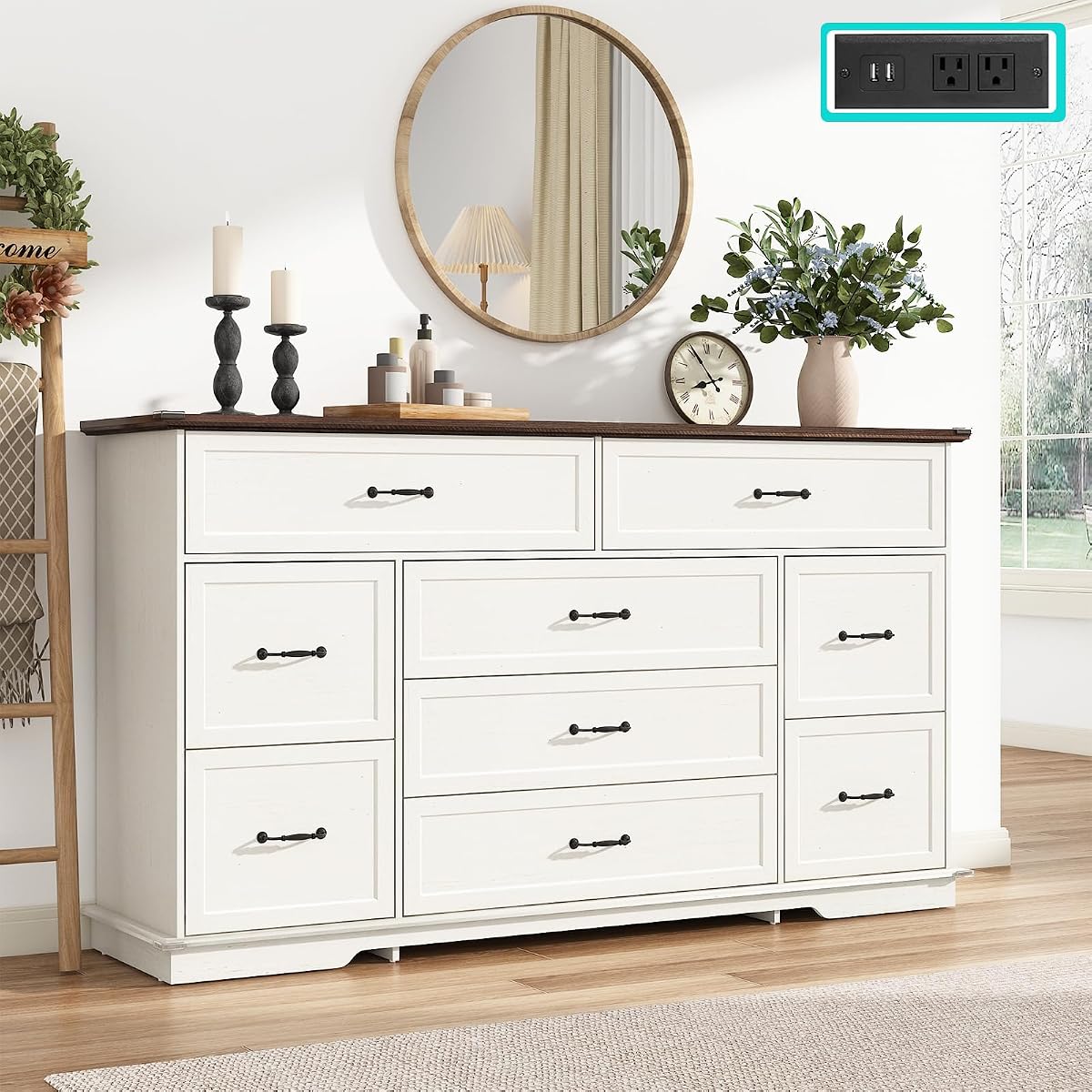 Farmhouse 9 Drawer Dresser for Bedroom