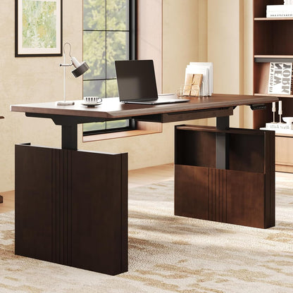 FLEXISPOT 63" WoodiX Solid Wood Executive Standing Desk with Drawer, Walnut