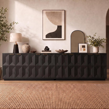 118" Sideboard Buffet Cabinet with 3D Geometric Doors, Long Credenza