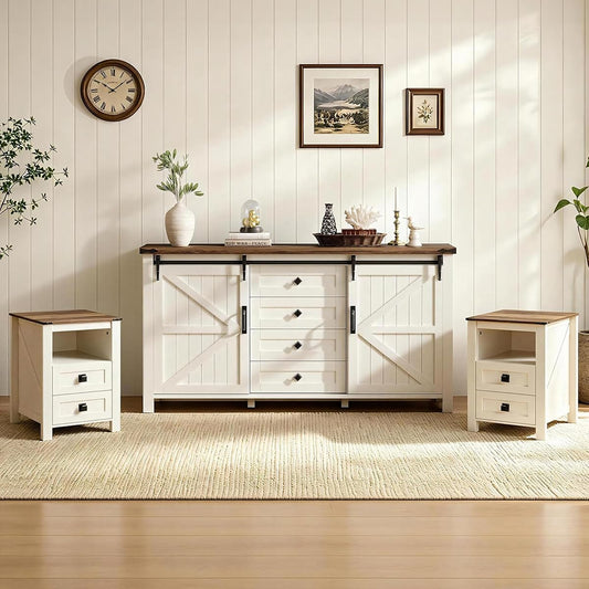 3-Piece Farmhouse Bedroom Furniture Set with Dresser and 2 Nightstands