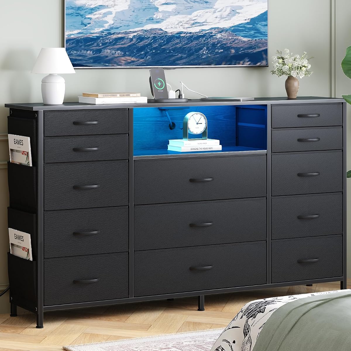 Dresser for Bedroom with 13 Drawers, 47 Inch Fabric Dresser