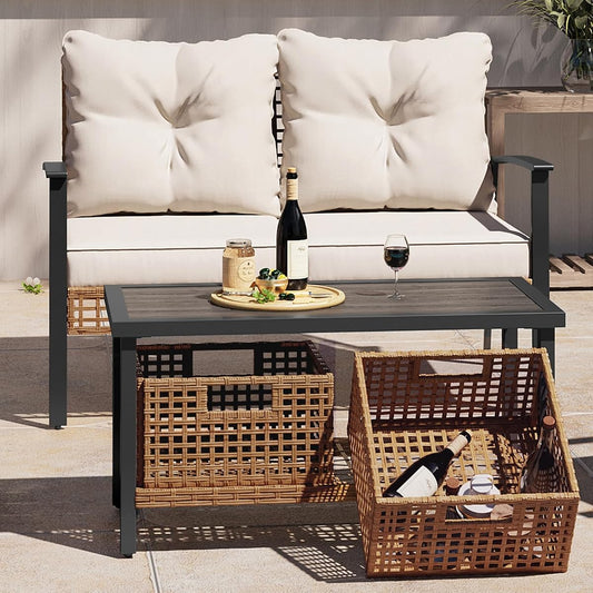 Outdoor Patio Loveseat with Coffee Table Set of 2, 2 Pieces Comfortable Oversized Wicker Furniture Conversation Set, Rattan Bistro Set for Backyard, Porch, Garden and Poolside, Beige