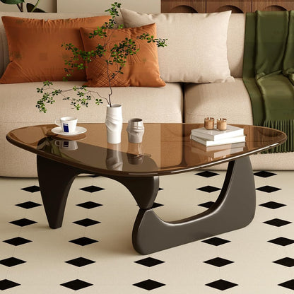 Coffee Table for Living Room Mid Century Modern Center Table with Glass Top and Wood, 32 Inch, Brown/Black