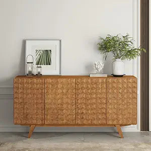 Sapa Mid-Century Modern Solid Wood Sideboard – 4-Door Accent Buffet Cabinet, view 2