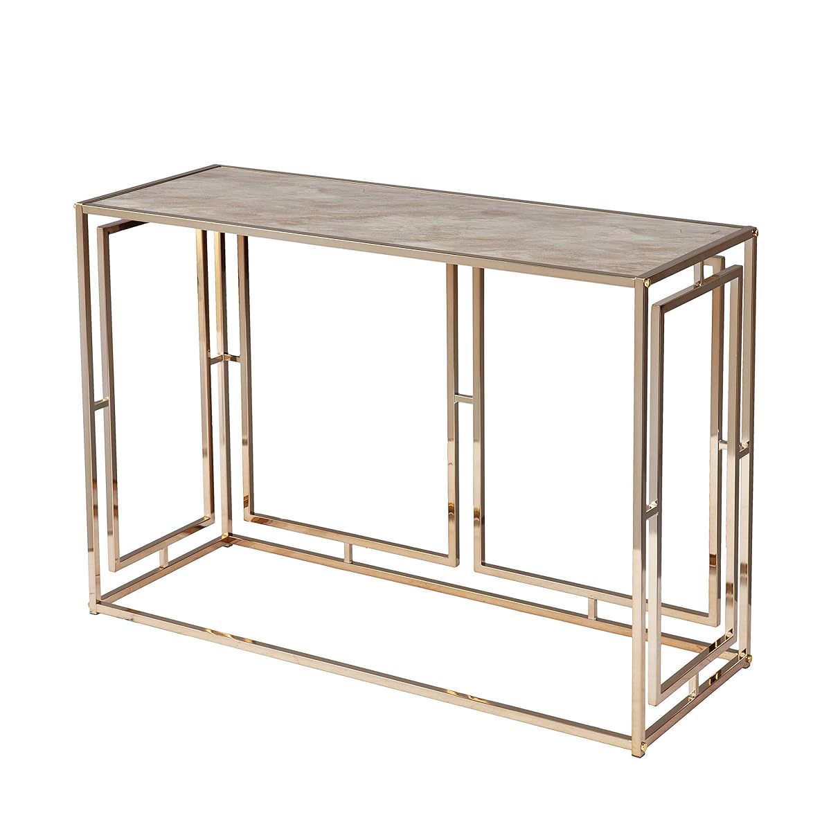 Simondley Faux Marble Console Table - Transitional Design, Champagne Metal and Glass - Ideal for Entryway, Living Room (CK1125003)