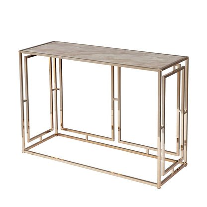Simondley Faux Marble Console Table - Transitional Design, Champagne Metal and Glass - Ideal for Entryway, Living Room (CK1125003)