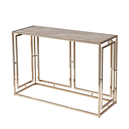 Simondley Faux Marble Console Table - Transitional Design, Champagne Metal and Glass - Ideal for Entryway, Living Room (CK1125003)