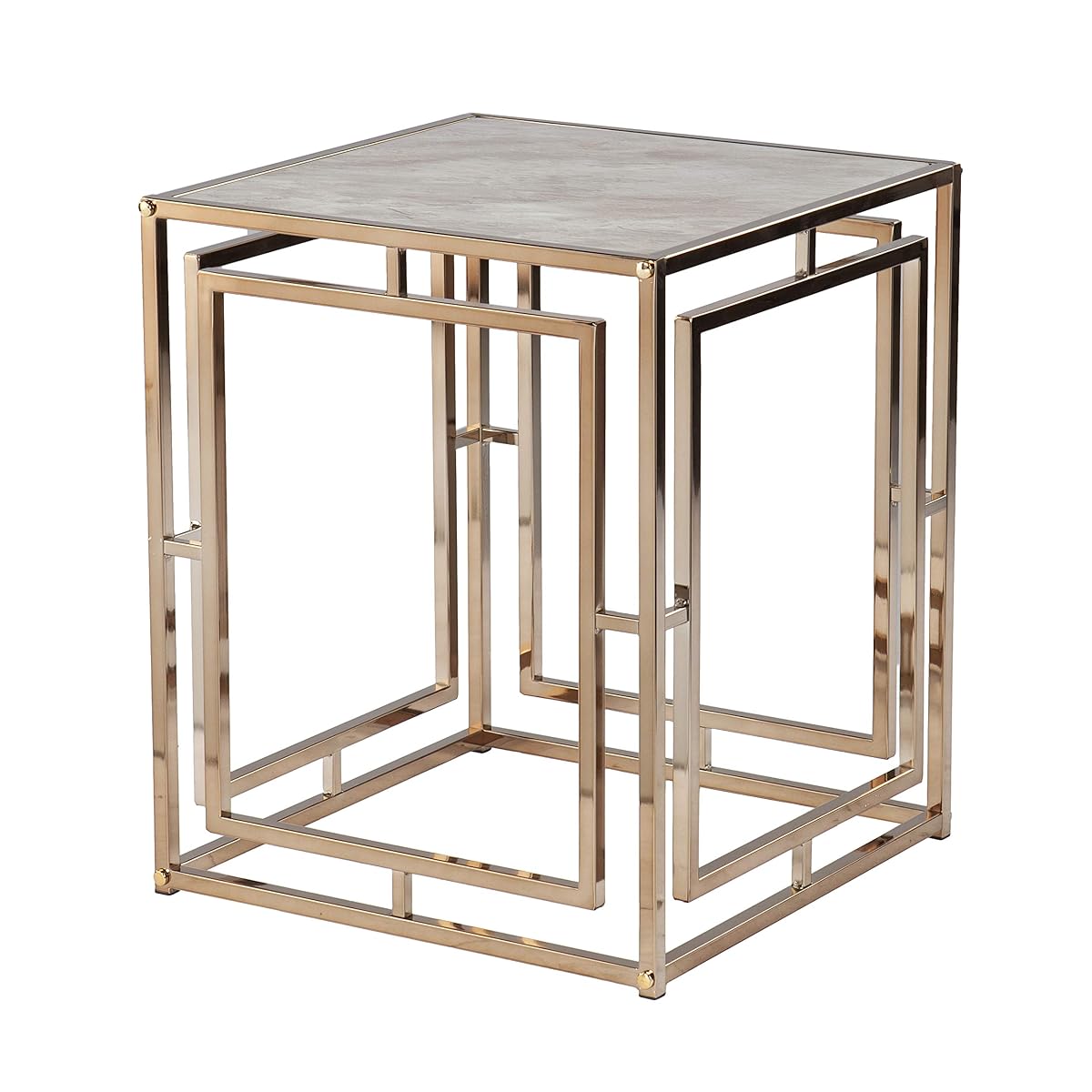 Simondley Faux Marble End Table - Transitional Design, Champagne Metal and Glass - Ideal for Living Room, Bedroom (CK1125002)