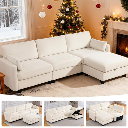 109'' Modular Sectional Sofa, L Shaped Couch with Storage Ottoman, Comfy Cloud Sofa with Deep Seat, 4 Seat Convertible Sectional Couches for Living Room(Beige, High Legs 3.15'')