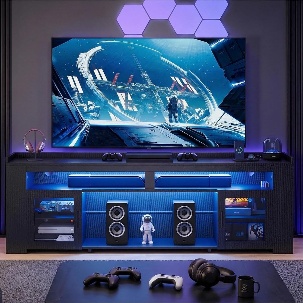 TV Stand with Charging Station & LED Lights, Fits TVs UP to 75 Inch