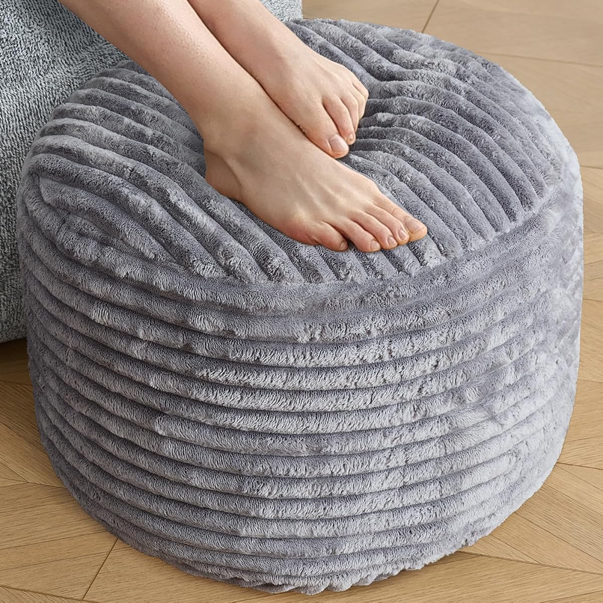 Stuffed Round Ottoman,Pouf Ottoman Foot Rest,20 X 15,Dark Grey