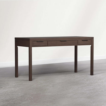 Hollander Desk - 60 Inch Wide Solid Wood Writing Desk in Dark Brown Walnut, Contemporary Home Office Computer Table for Workspace or Study with 2 Drawers and Flip-Down Keyboard Tray