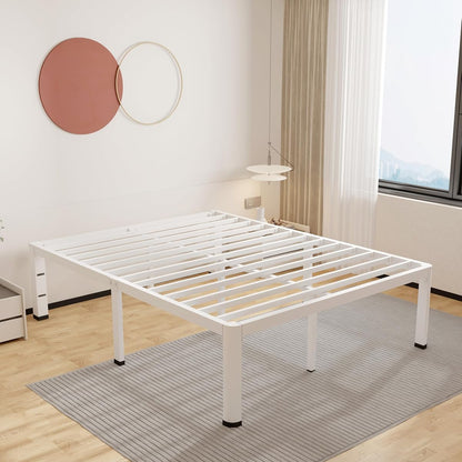 14 Inch Full Bed Frame Metal White with Rounded Corner Mattress Baffle