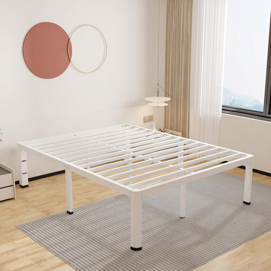 14 Inch Full Bed Frame Metal White with Rounded Corner Mattress Baffle