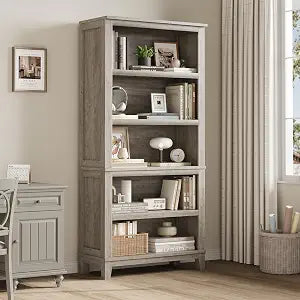 71" Farmhouse Bookcase, 5-Tier Tall Bookshelf with Adjustable Shelves, view 2