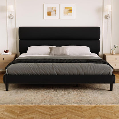 King Size Platform Bed Frame with Velvet Headboard