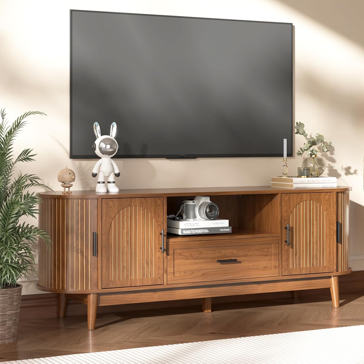 63" Fluted TV Stand for Tvs up to 70" Entertainment Center with Drawers