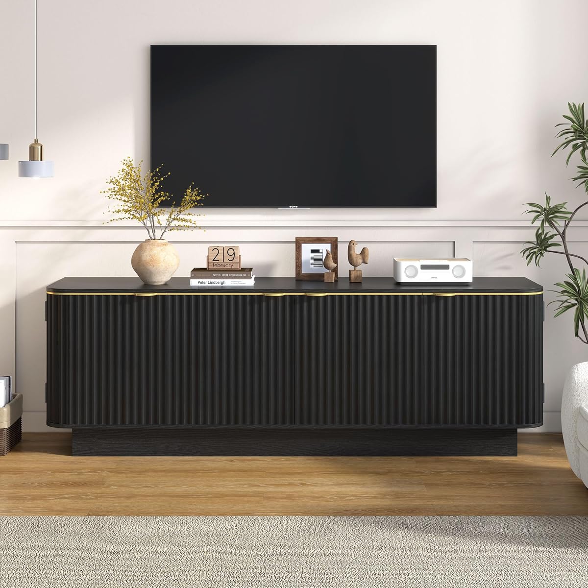 59.1" Fluted TV Stand with Storage Cabinets