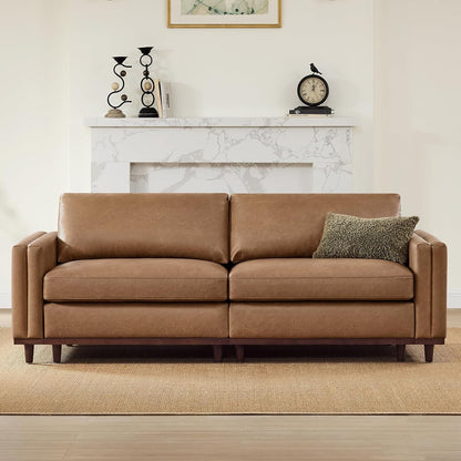 CHITA 83” Super Large Luxury Sectional Modular Sofa, Down Filled, Loveseat, Faux Leather in Camel