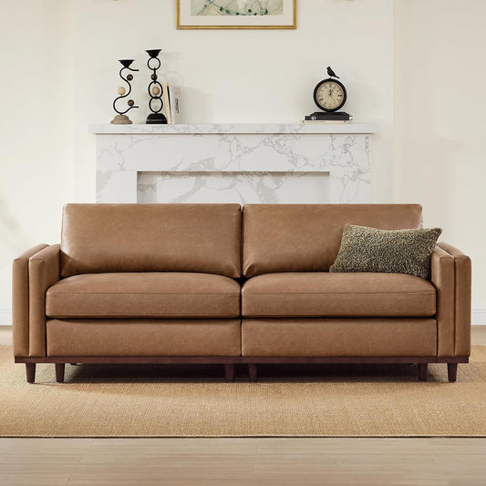 CHITA 83” Super Large Luxury Sectional Modular Sofa, Down Filled, Loveseat, Faux Leather in Camel
