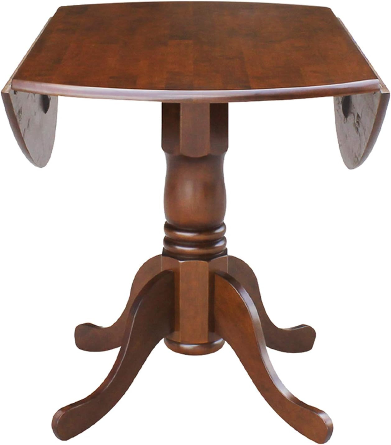, 42" round Dual Drop Leaf Pedestal Dining Table, Solid Wood, Real Parawood, 42" W X 42" D X 29.5" H, Easy Assembly, Espresso
