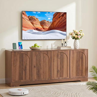Walnut 62.2" TV Stand for TVs up to 70 Inches with Fluted & Arched Doors