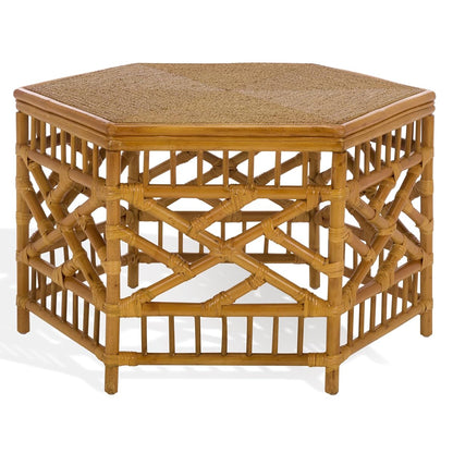 SAFAVIEH Couture Collection – Frederica Rattan & Seagrass Hexagon Coffee Table, Handwoven Natural Fiber Living Room Accent, Fully Assembled (CWK2037A)
