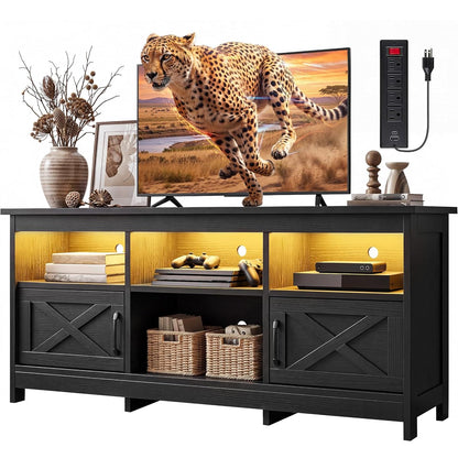 Farmhouse TV Stand for TVs up to 65 Inches for Living Room, Black