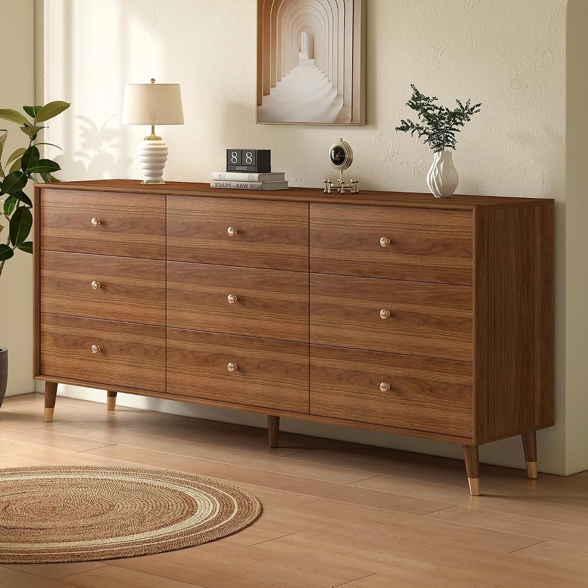 Dresser for Bedroom, 63 Inch 9 Drawer Wooden Chest of Drawers