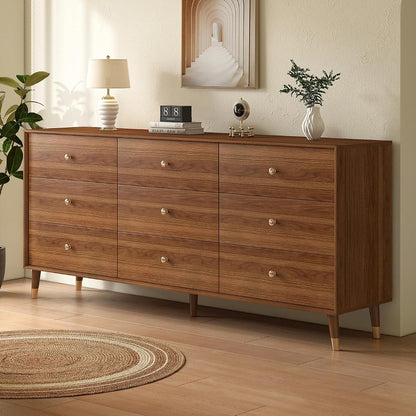 Dresser for Bedroom, 63 Inch 9 Drawer Wooden Chest of Drawers