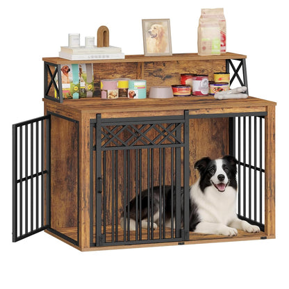 39.4'' L Dog Crate Furniture, Dog Kennel Indoor with Storage Shelf