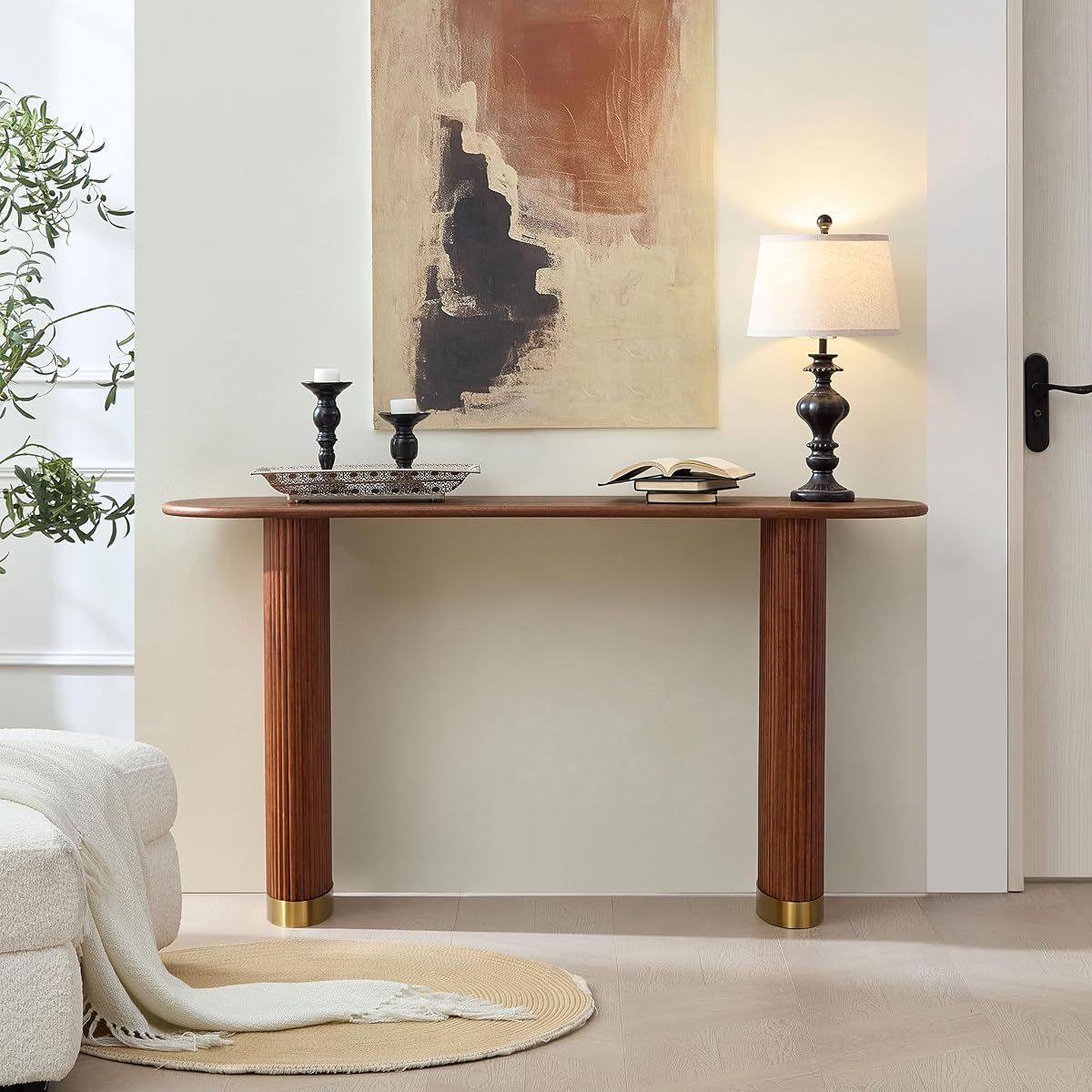 59.06" Narrow Console Table for Living Room with Unique Stainless Steel Legs Design,Modern Design MDF Entryway Entrance Sofa Table for Hallway,Apartment,Brown