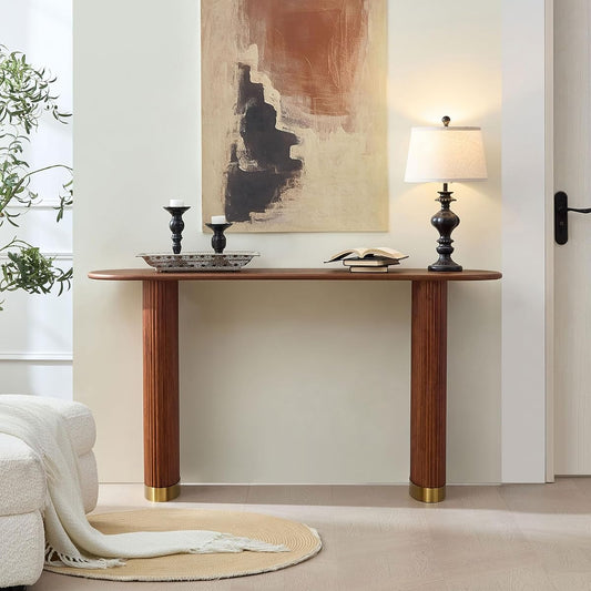 59.06" Narrow Console Table for Living Room with Unique Stainless Steel Legs Design,Modern Design MDF Entryway Entrance Sofa Table for Hallway,Apartment,Brown